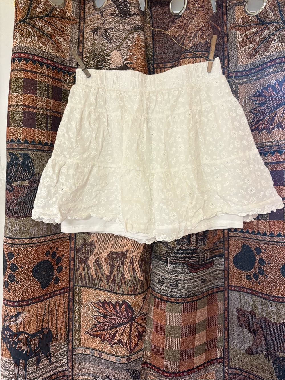 Women's White Eyelet Tiered Shorts
